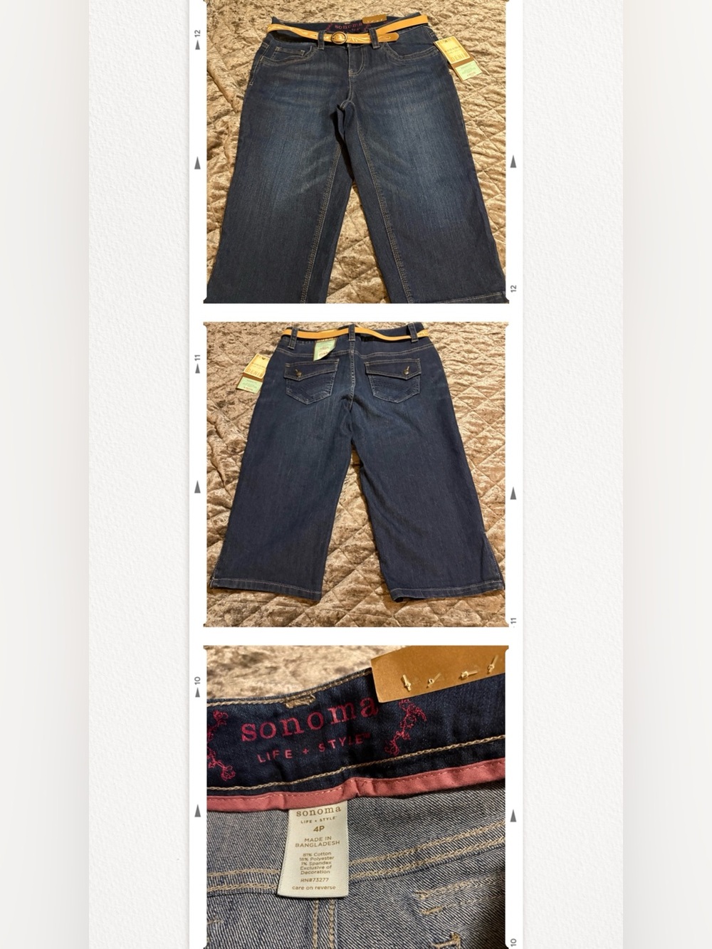 Sonoma Dark Blue Denim Cropped Jeans with Tan‎ Belt #1375